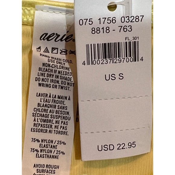 NWT AERIE Bikini Hipster 2 Piece Bikini Swimsuit SMALL Yellow Ruffle Padded - Picture 5 of 6